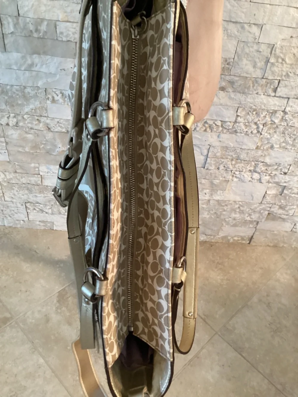 Coach Heritage Stripe Signature Diaper Bag